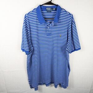 Polo Ralph Lauren 2XL Blue White Striped Pima Interlock Pony Men’s Polo Shirt